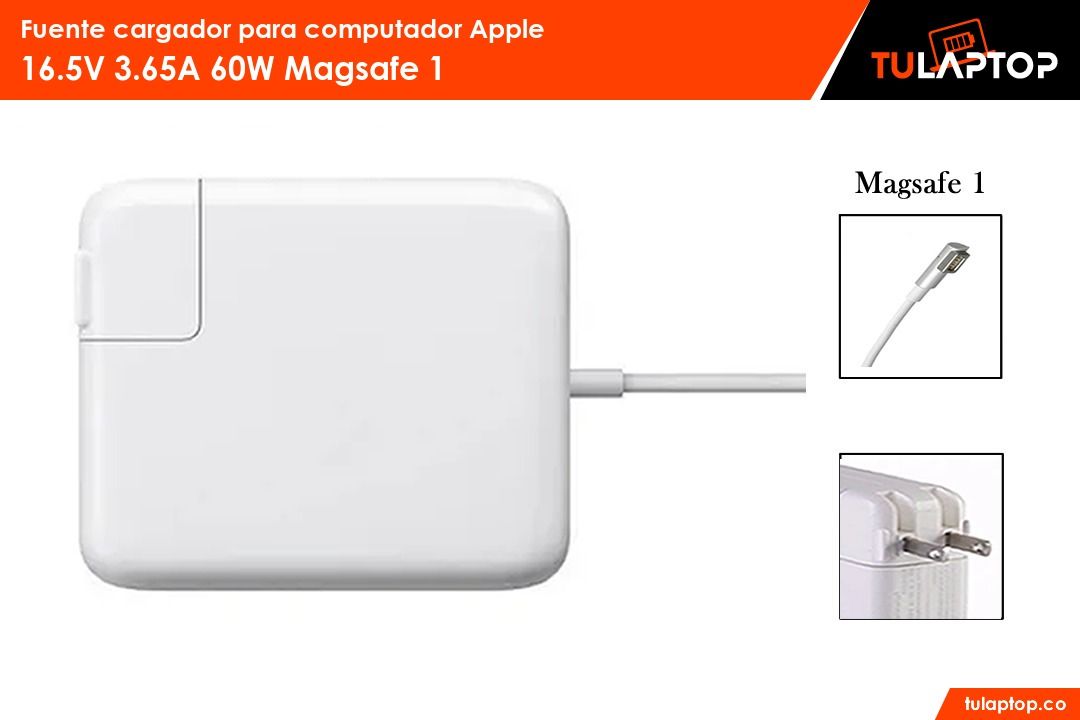 Fuente cargador para computador Apple 16.5V 3.65A 60W Magsafe 1 - Tu Laptop