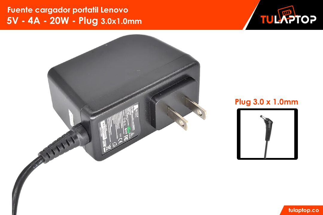 Fuente cargador para computador Lenovo 5V 4A 20W 3.0x1.0mm - Tu Laptop